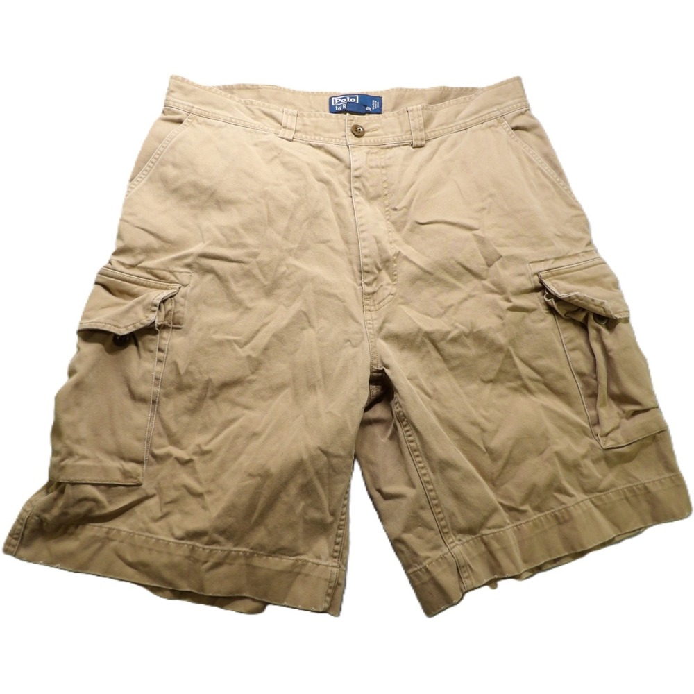 VTG Y2K Polo Ralph Lauren 67 Chino Utility Military Cargo Short Men 36 Tan Khaki